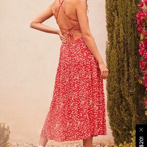Lulus red floral print lace up dress